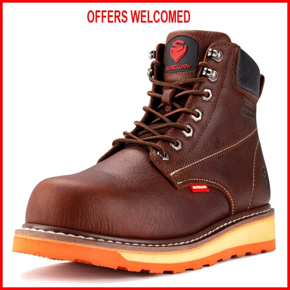 Men's 6" Work Boots Steel Toe Goodyear Welt Oil Slip Resistant Wedge Sole